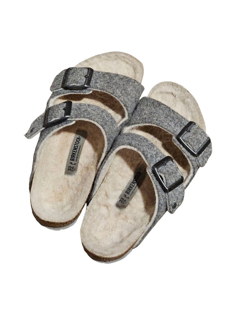 Kids' Birkenstock Grey Beige Shearling Lined Sandals US 2 (Little Girl) - Picture 2 of 15